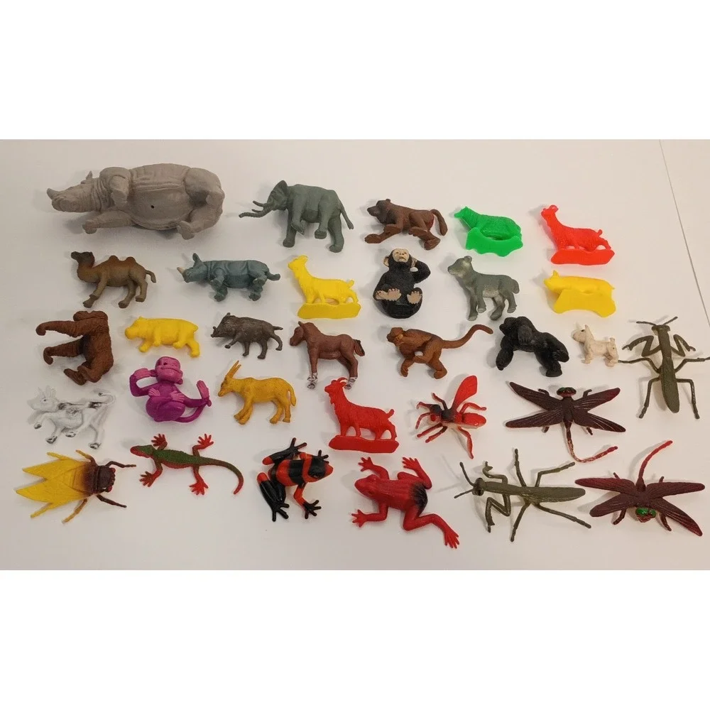 Lot of 30 Miniature Toy Plastic Animal Figures Insects, Farm, Safari Animals